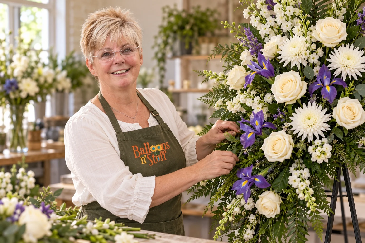 AI-created portrait of Vickie Wofford with funeral flowers for Balloons ’N’ Stuff.